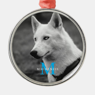 Personalized Custom Monogram Elegant Dog Pet Photo Metal Ornament