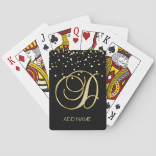 Personalized Custom Monogram Letter 'D' Gold Black Playing Cards