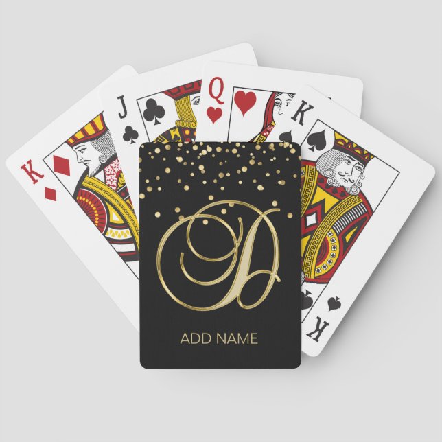Personalized Custom Monogram Letter 'D' Gold Black Playing Cards (Back)