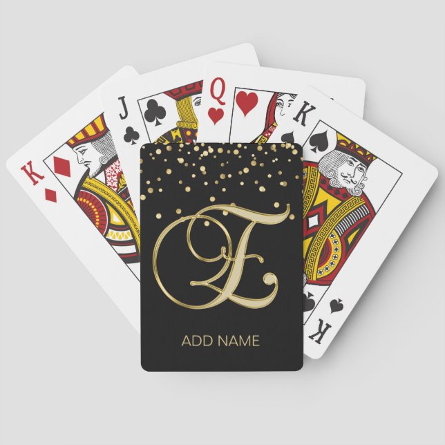 Personalized Custom Monogram Letter 'E' Gold Black Playing Cards (Back)