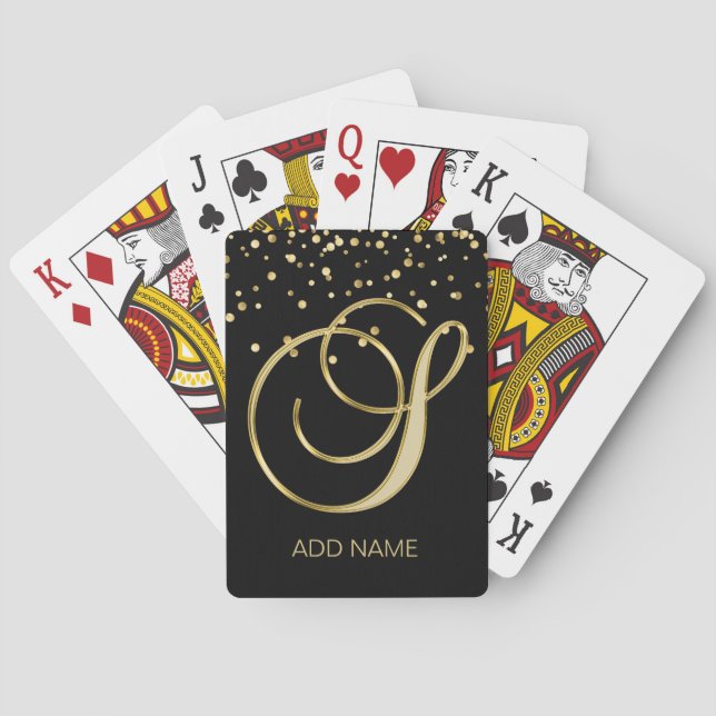 Personalized Custom Monogram Letter 'S' Gold Black Playing Cards (Back)