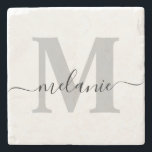 Personalized Custom Monogram Script Name Initial Stone Coaster<br><div class="desc">Elegant Personalized Monogram Script Name Stylish Stone Coaster</div>