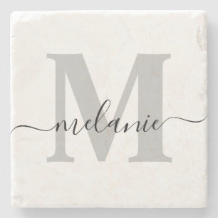 Personalized Custom Monogram Script Name Initial Stone Coaster