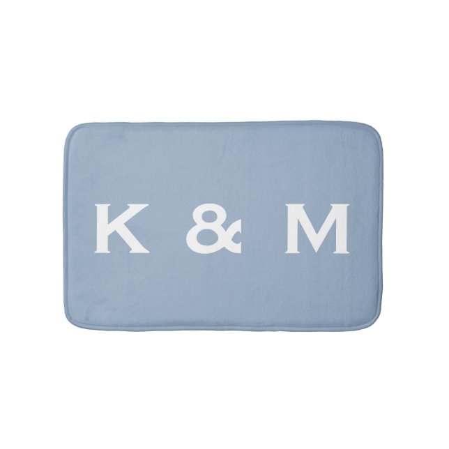 Personalized Custom Monogrammed Blue Grey Bath Mat (Front)