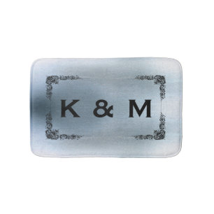 Personalized Custom Monogrammed Blue Grey Swirl Bath Mat