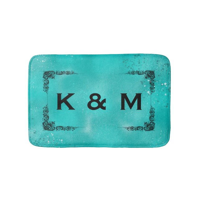 Personalized Custom Monogrammed Teal Green Swirl Bath Mat (Front)