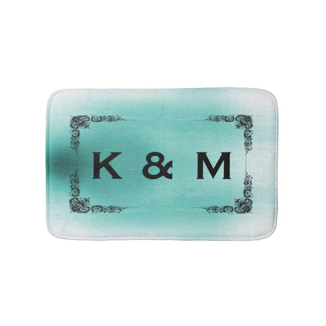 Personalized Custom Monogrammed Teal Green Swirl Bath Mat (Front)