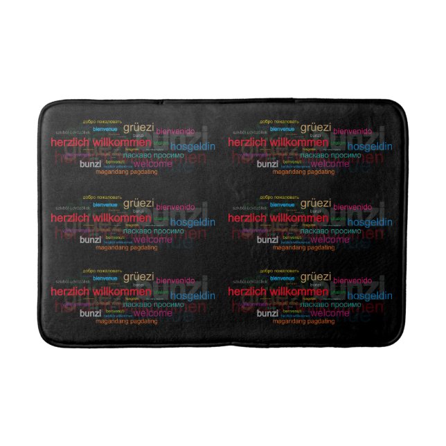 Personalized Custom Multi Language Welcome Black Bath Mat (Front)