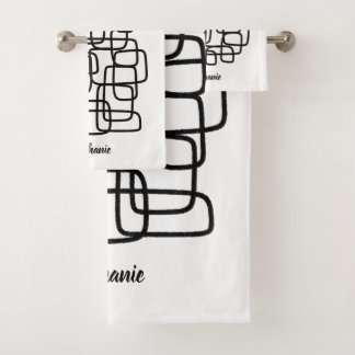 Personalized Custom Name Abstract Line Art Bath Towel Set