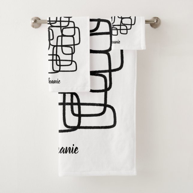 Personalized Custom Name Abstract Line Art Bath Towel Set (Insitu)