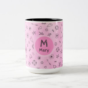 Personalized Custom Name and Monogram pink Mary Two-Tone Coffee Mug