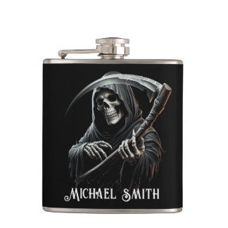 Personalized Custom Name Black Grim Reaper Hip Flask
