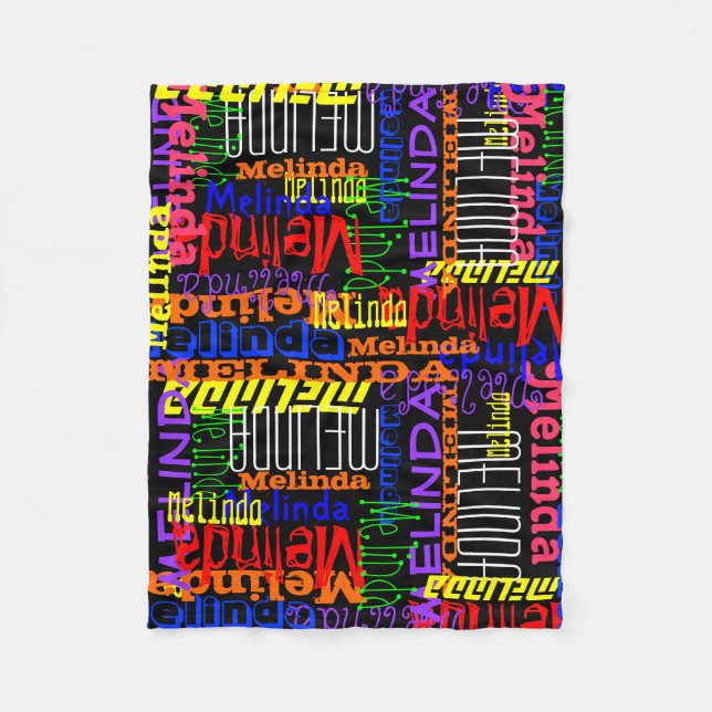 Personalized Custom Name Collage Black/Colourful Fleece Blanket (Front)