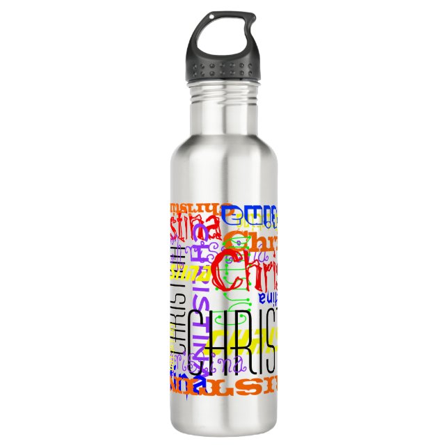 Personalized Custom Name Collage Colourful 710 Ml Water Bottle (Front)