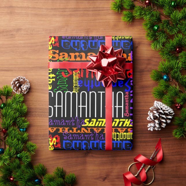 Personalized Custom Name Collage Colourful Birthda Wrapping Paper (Holiday Gift)