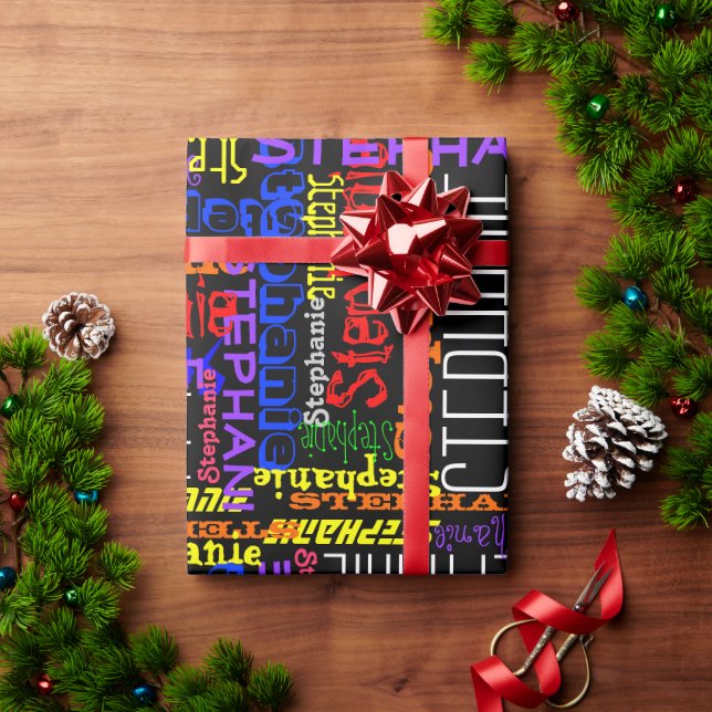 Personalized Custom Name Collage Colourful Birthda Wrapping Paper (Holiday Gift)