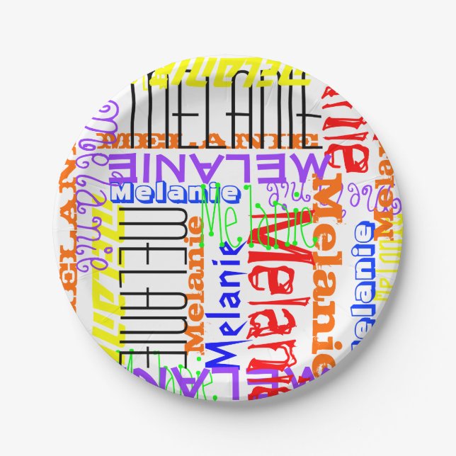 Personalized Custom Name Collage Colourful Paper Plate (Front)