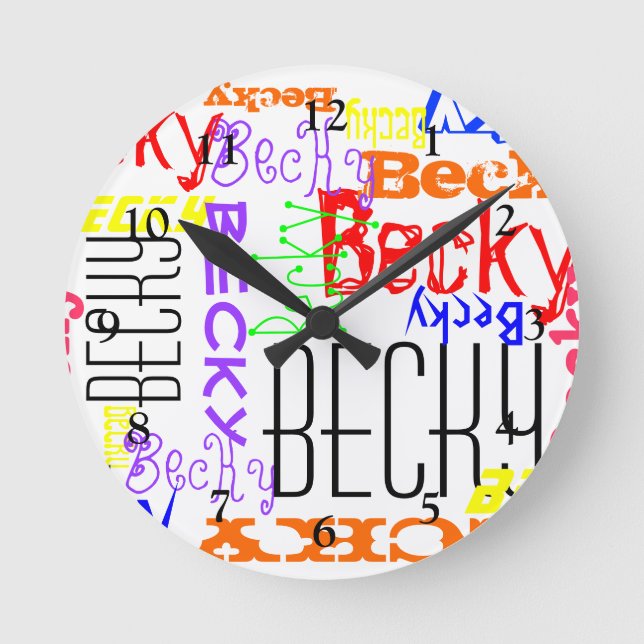 Personalized Custom Name Collage Colourful Round Clock (Front)