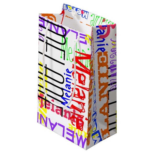 Personalized Custom Name Collage Colourful Small Gift Bag (Front Angled)