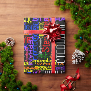 Personalized Custom Name Collage Colourful Wrapping Paper