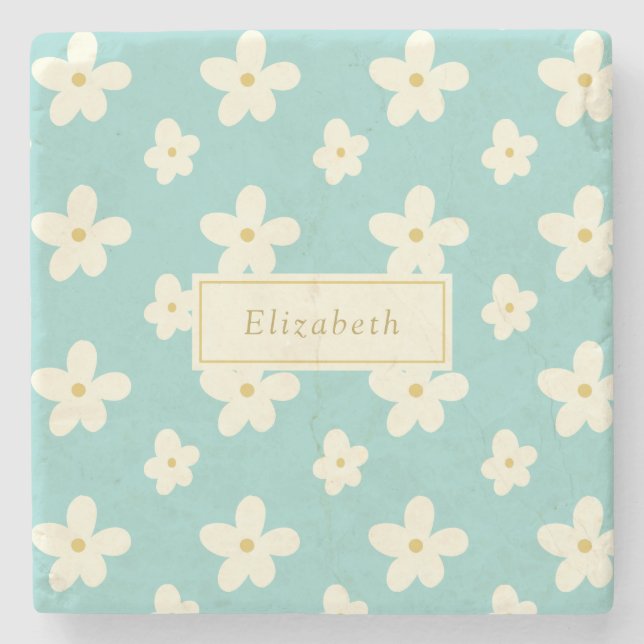 Personalized Custom Name Daisy Floral Cute Flowers Stone Coaster (Front)