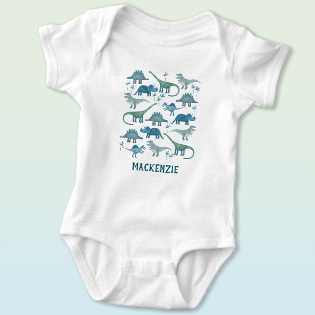 Personalized Custom Name Fun Dinosaur Baby Bodysuit (Fun personalized custom name dinosaur baby bodysuit)
