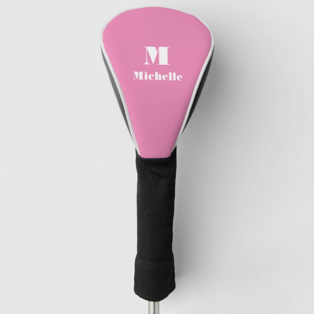 Personalized Custom Name Initial Solid Colour Pink Golf Head Cover (Front)
