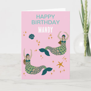 Personalized Custom Name Mermaid Siren Birthday Card