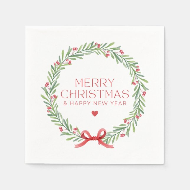 Personalized Custom Name Merry Christmas Happy New Napkin (Front)