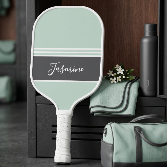 Personalized Custom Name Mint Green Grey Pickleball Paddle (Creator Uploaded)