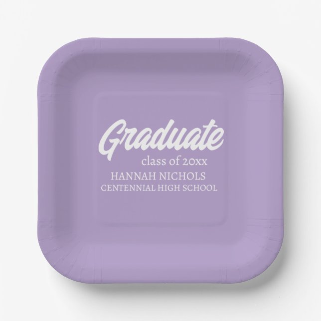 Personalized Custom Name Modern Script Graduation  Paper Plate (Front)