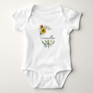 Personalized Custom Name Monogram Floral Wreath Baby Bodysuit