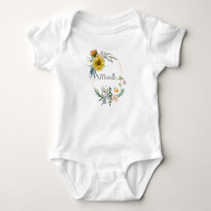 Personalized Custom Name Monogram Floral Wreath Baby Bodysuit