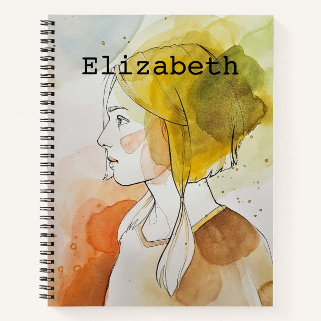 Personalized custom name monogrammed watercolor notebook (Front)