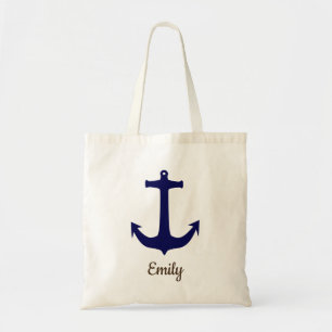 Personalized Custom Name Navy Anchor Tote Bag