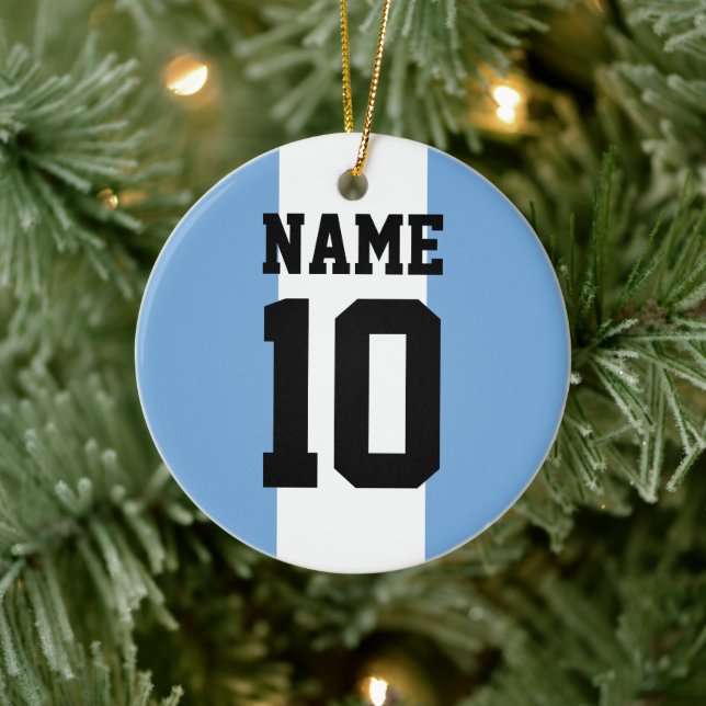 Personalized custom name & number Argentina Flag Ceramic Ornament (Tree)