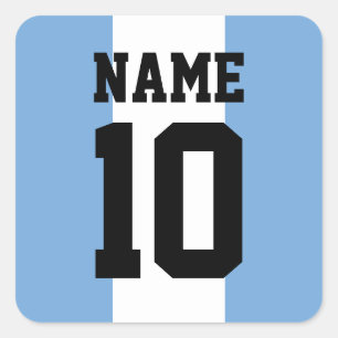 Personalized custom name & number Argentina Flag Square Sticker