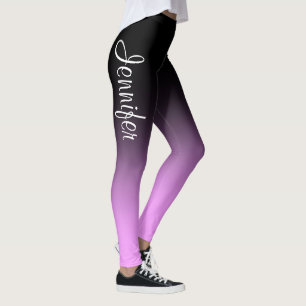 Personalized Custom Name Pink Black Ombre Chic Leggings