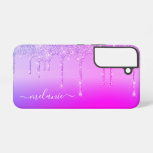Personalized Custom Name Purple Pink Neon Glitter Samsung Galaxy Case