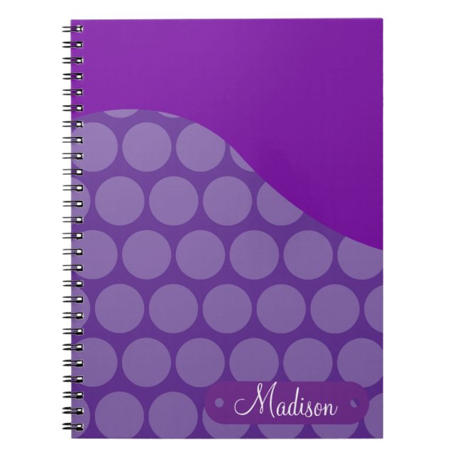 Personalized Custom Name Purple Polka Dots Wave Notebook (Front)