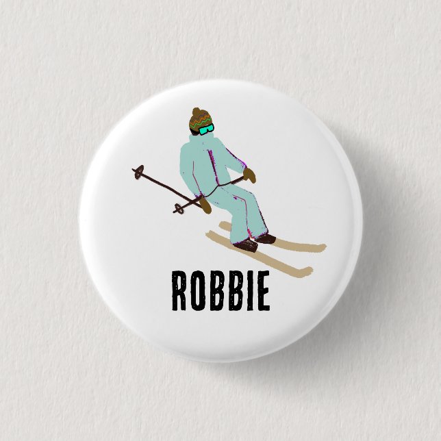  Personalized Custom Name Retro Ski Opening Skier  1 Inch Round Button (Front)