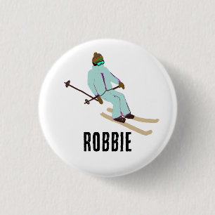Personalized Custom Name Retro Ski Opening Skier 1 Inch Round Button