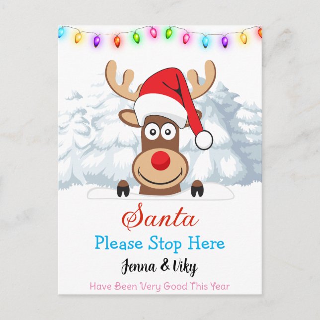 Personalized Custom Name - Santa Please Stop Here Postcard (Front)
