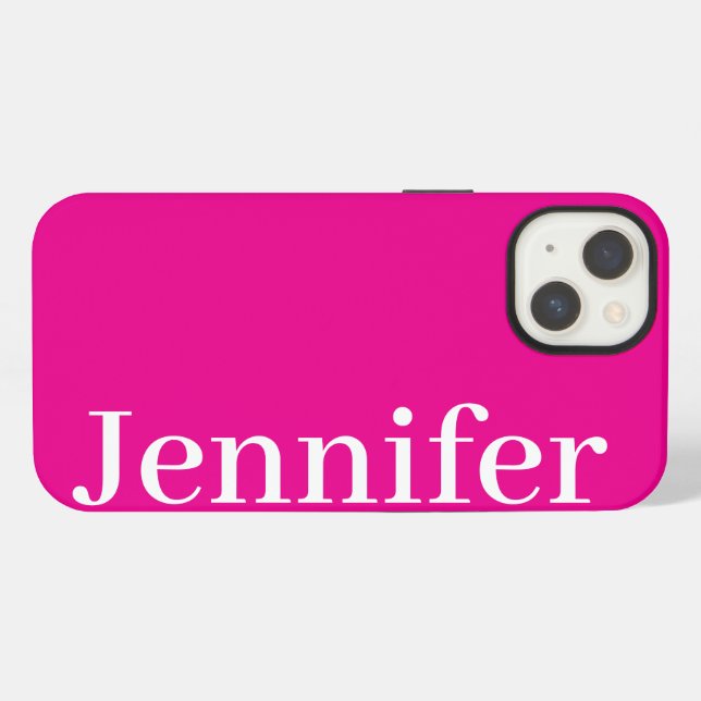 Personalized Custom Name Simple Elegant Hot Pink iPhone Case (Back Horizontal)