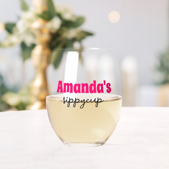 Personalized Custom Name Sippy Cup  Stemless Wine Glass (Insitu (Wedding))