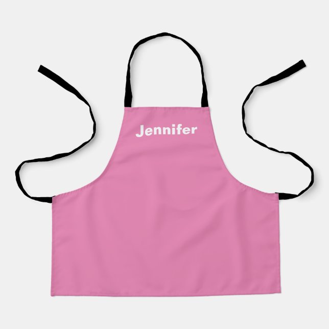 Personalized Custom Name Solid Colour Pink Apron (Front)