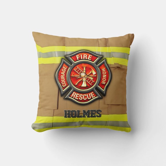 Personalized Custom Name Strong Firefighter Throw Pillow (Front)