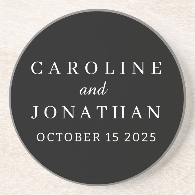 Personalized Custom Name Stylish Minimal Wedding  Coaster (Front)
