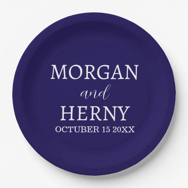 Personalized Custom Name Stylish Minimal Wedding  Paper Plate (Front)