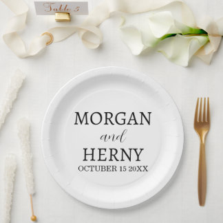 Personalized Custom Name Stylish Minimal Wedding Paper Plate